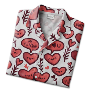 Decorative Hearts Hawaiian Shirt with Floral Patterns and Swirl Designs
