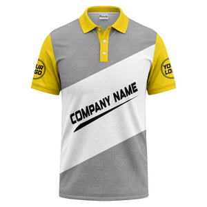 diagonal stripe monogram logo gray white black corporate polo shirt