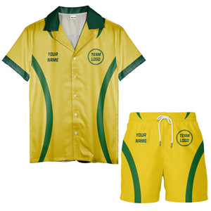 diagonal stripe yellow green bowling team hawaiian shirt