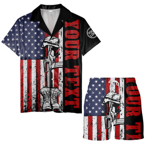 distressed american flag bald eagles & combat boots hawaiian shirt