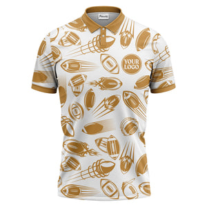 dynamic footballs & speed lines graphic black white sports polo shirt