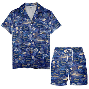 family cruise ships & leaping fish ocean waves hawaiian shirt