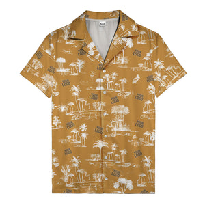 flamingo oasis black palm trees repeat pattern hawaiian shirt for men