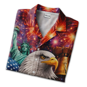 Freedom Floral Hawaiian Shirt - Statue of Liberty Eagle & Hibiscus 4th of July Print