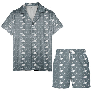 Golf Course Fairway Toile Hawaiian Shirt With Carts Clubs Balls Caps Aloha Button Down