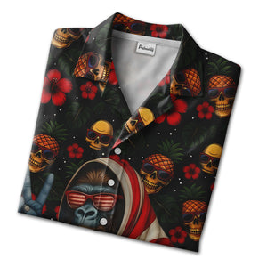 Gorilla American Flag Hawaiian Shirt - Tropical Skull Pineapple & Hibiscus Party Print