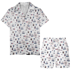 illustrated golf cart trophy flag hawaiian shirt for men