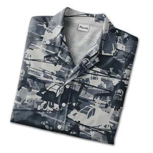 Military Attack Helicopter Gray Camo Hawaiian Shirt – Tactical Aviation