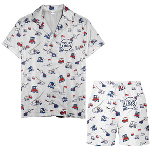 miniature golf carts clubs & flags illustrated hawaiian shirt for men