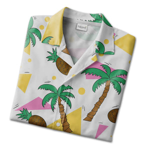 Mint Green Tropical Pineapple Coconut Hawaiian Shirt with Monstera and Hibiscus