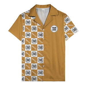 monochrome checkerboard custom logo repeat hawaiian shirt for men
