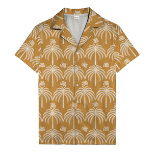 monochrome palm tree & custom logo repeat hawaiian shirt for men
