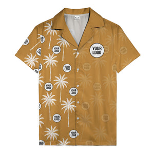 monochrome palm trees & custom logo repeat hawaiian shirt