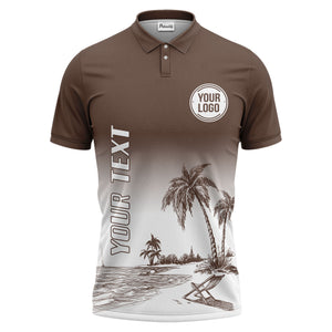 monochrome palm trees & lounge chair beach scene polo shirt