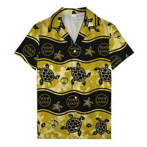 monochrome sea turtles & starfish repeat pattern hawaiian shirt for men