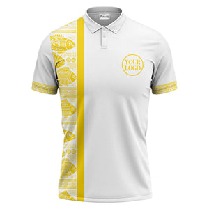 monochrome tribal fish & geometric borders patterned polo shirt for men