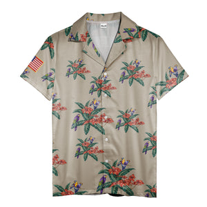 motorcycle parrot tropical hawaiian shirt, hibiscus floral aloha button down shirt