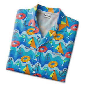Nautical Anchor & Lifebuoy Hawaiian Shirt – Sailboat and Cocktail Vibes