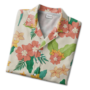 Pale Beige Bird of Paradise Hawaiian Shirt with Plumeria and Banana Leaves
