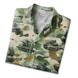Patriotic Army Tank & Soldiers Hawaiian Shirt – Camo Military Design