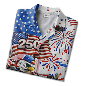 Patriotic Biker Hawaiian Shirt - Bald Eagle Motorcycle & American Flag Print for Men