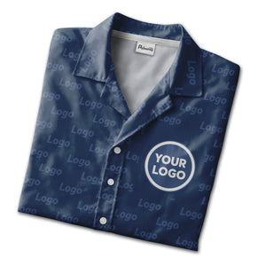 Personalized Logo Hawaiian Shirt - Navy Blue Circle Pattern Corporate Branded Tee