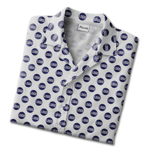 Personalized Logo Hawaiian Shirt - Navy Polka Dot Circle Minimalist Branding Aloha