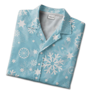 Powder Blue Intricate Snowflake Hawaiian Shirt with Scattered Stars