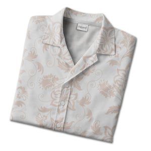 Pure White Damask Blush Hawaiian Shirt with Romantic Scroll Design