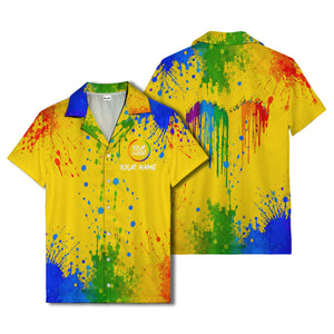 rainbow paint splatter abstract art hawaiian shirt with customizable name