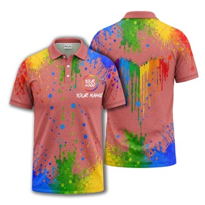rainbow paint splatter custom logo personalized polo shirt