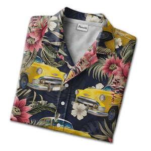 Retro Classic Cars & Hibiscus Tropical Hawaiian Aloha Shirt For Men Hawaiian Shirt