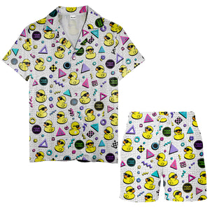 retro rubber ducks & geometric 80s blocks hawaiian shirt