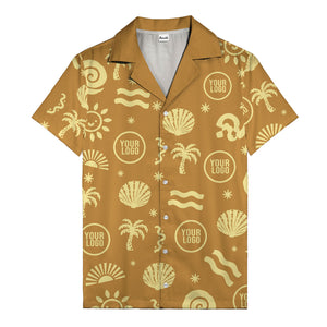 silver palm trees seashells sun waves vintage cartoon hawaiian shirt