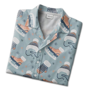 Sky Blue Winter Accessories Hawaiian Shirt with Ice Skates Pattern