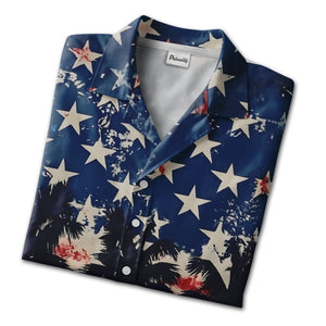 Stars & Stripes Tropical Beach Hawaiian Shirt - Palm Trees & Ocean Summer Party Shirt