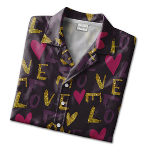 Sweet Pink Hearts Hawaiian Shirt with Large Flowers and Ribbon Bows