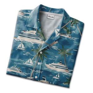 Tropical Cruise Ship & Yacht Hawaiian Shirt – Palm Trees and Ocean Waves