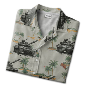 Tropical Military Tank Hawaiian Shirt with Palm Trees & Island Vibes