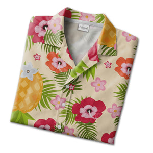 Tropical Pineapple Hawaiian Shirt with Hibiscus and Palm Fronds