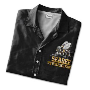 US Navy Seabees Hawaiian Shirt - Patriotic Bee Mascot American Flag Graphic Tee