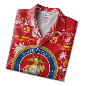 USMC Hawaiian Shirt - Marine Corps Tropical Floral Veteran Gift for Him
