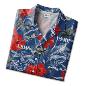 USMC Iwo Jima Hawaiian Shirt - Marine Military Vehicles Fighter Jets Tropical