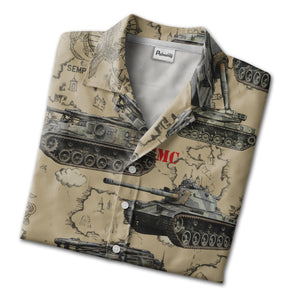 USMC Tank Hawaiian Shirt - Marines Vintage Map Military Vehicles & Eagle Print