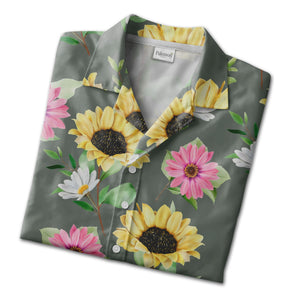 Vibrant Sunflower Bouquet Hawaiian Shirt on Dark Olive Green