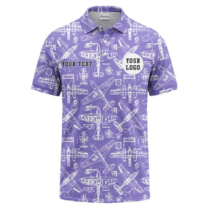 vintage airplane blueprint sketches propeller wings polo shirt for men