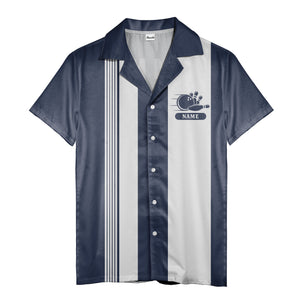 vintage bowling team hawaiian shirt, retro geometric & striped aloha button down shirt