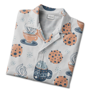 Warm Cocoa Mug Hawaiian Shirt with Cookies and Whipped Cream Design