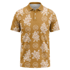 watercolor cherry blossom custom logo repeat polo shirt in black