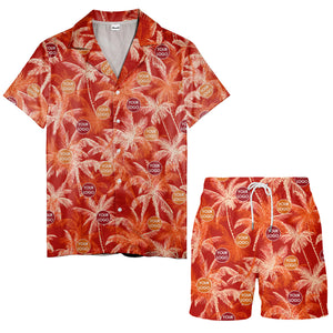 watercolor coral red palm tree & logo hawaiian beach vacation shirt hawaiian shirt
